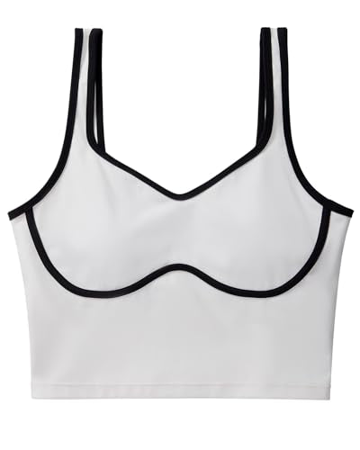 PRODUCTO 674 SUUKSESS Sujetador deportivo largo con escote corazón para mujer, camiseta sin mangas corta y acolchada para entrenamiento básico (blanco, S)