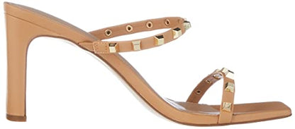 PRODUCTO 696-2 The Drop Sandalia de tacón alto con dos correas y punta cuadrada Avery para mujer, Doe Tan con tachuelas, 8