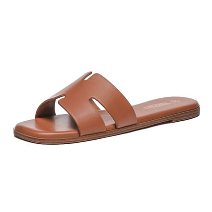 PRODUCTO 764-2 Rihero Sandalias planas elegantes para mujer, cómodas sandalias de piel sin cordones, talla 7