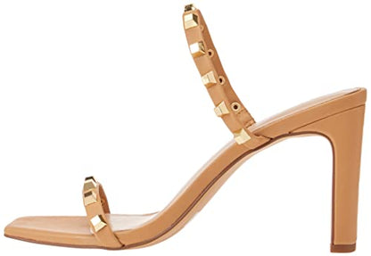 PRODUCTO 696-2 The Drop Sandalia de tacón alto con dos correas y punta cuadrada Avery para mujer, Doe Tan con tachuelas, 8