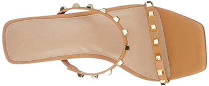 PRODUCTO 696-2 The Drop Sandalia de tacón alto con dos correas y punta cuadrada Avery para mujer, Doe Tan con tachuelas, 8