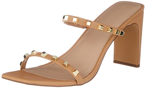 PRODUCTO 696-2 The Drop Sandalia de tacón alto con dos correas y punta cuadrada Avery para mujer, Doe Tan con tachuelas, 8