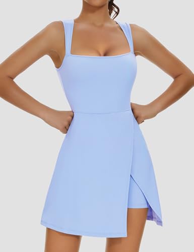 PRODUCTO 752 Fengbay Vestidos de tenis para mujer Vestido de entrenamiento de línea A con pantalones cortos Vestido falda pantalón Acitve con abertura Azul claro L