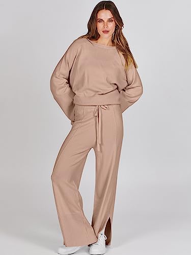 ANRABESS Women's 2 Piece Outfits Oversized Matching Sets 2023 Winter Sweatsuits Cozy Loungewear Knit Sweater Lounge Set 2023 Fall Winter Clothes 1108shenxing-S