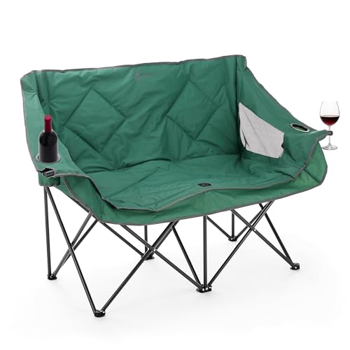 PRODUCTO 667 ARROWHEAD OUTDOOR Silla plegable portátil para acampar doble dúo Loveseat con soporte para 2 tazas y copas de vino, bolsa de transporte resistente, asientos y apoyabrazos acolchados, soporta hasta 500 libras, soporte con sede en EE. UU.