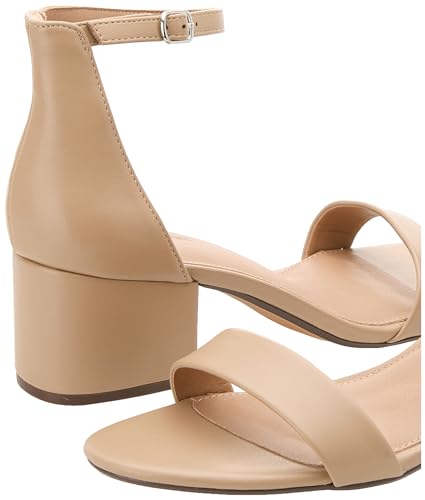 PRODUCTO 763-2 Amazon Essentials Sandalia de tacón con dos correas para mujer, piel sintética beige, 7