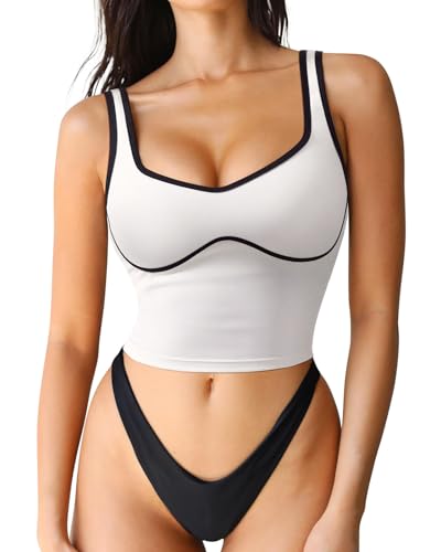 PRODUCTO 674 SUUKSESS Sujetador deportivo largo con escote corazón para mujer, camiseta sin mangas corta y acolchada para entrenamiento básico (blanco, S)