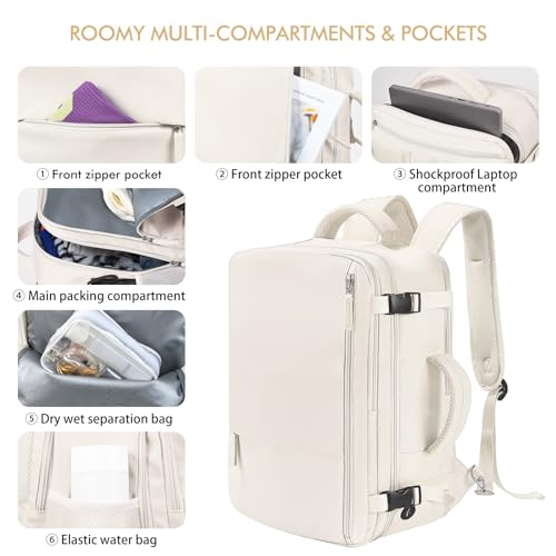 PRODUCTO 676 Beraliy Mochila de viaje aprobada por aerolínea, mochila de mano, mochila para computadora portátil, bolsa impermeable para fin de semana, mochila informal, mochila para senderismo, color beige