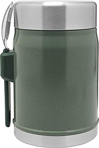 PRODUCTO 713 Tarro para comida Stanley Classic Legendary de 0,4 L con tenedor - Mantiene frío o caliente durante 7 horas - Termo para sopa de acero inoxidable sin BPA - A prueba de fugas - Apto para lavavajillas - Verde martillo