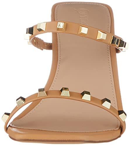 PRODUCTO 696-2 The Drop Sandalia de tacón alto con dos correas y punta cuadrada Avery para mujer, Doe Tan con tachuelas, 8