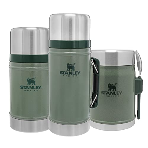 PRODUCTO 713 Tarro para comida Stanley Classic Legendary de 0,4 L con tenedor - Mantiene frío o caliente durante 7 horas - Termo para sopa de acero inoxidable sin BPA - A prueba de fugas - Apto para lavavajillas - Verde martillo