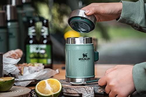 PRODUCTO 713 Tarro para comida Stanley Classic Legendary de 0,4 L con tenedor - Mantiene frío o caliente durante 7 horas - Termo para sopa de acero inoxidable sin BPA - A prueba de fugas - Apto para lavavajillas - Verde martillo