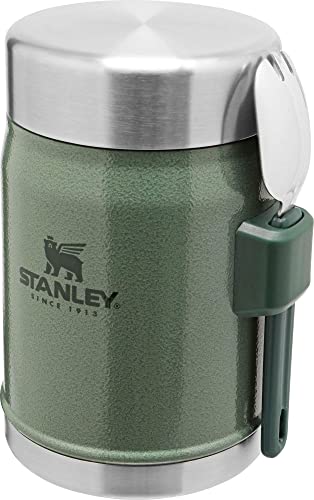 PRODUCTO 713 Tarro para comida Stanley Classic Legendary de 0,4 L con tenedor - Mantiene frío o caliente durante 7 horas - Termo para sopa de acero inoxidable sin BPA - A prueba de fugas - Apto para lavavajillas - Verde martillo