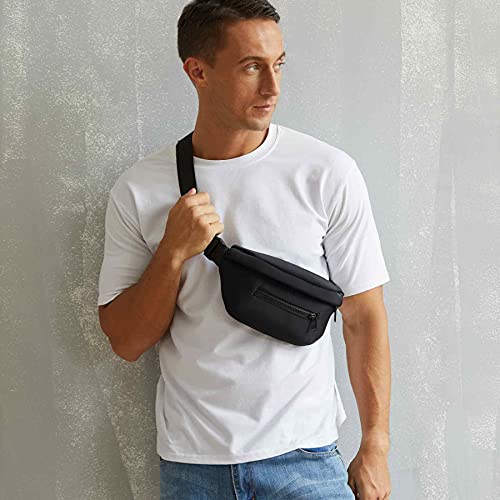 PRODUCTO 644-1 Pander Riñonera de neopreno con 3 bolsillos, riñonera para hombres y mujeres, riñonera de moda resistente al agua con cinturón ajustable para correr, viajes, senderismo, entrenamiento, deportes (negro, talla única)