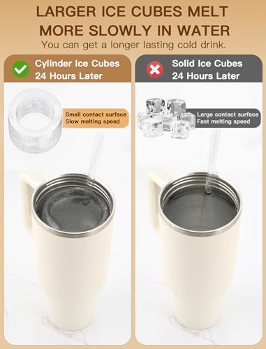 PRODUCTO 795 Bandeja para cubitos de hielo para vaso de 30 oz a 40 oz, 3 piezas de molde de hielo cilíndrico hueco de silicona con tapa y recipiente para congelador, bebida helada, jugo, whisky, cóctel (marrón, 40 oz)