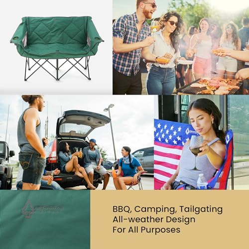 PRODUCTO 667 ARROWHEAD OUTDOOR Silla plegable portátil para acampar doble dúo Loveseat con soporte para 2 tazas y copas de vino, bolsa de transporte resistente, asientos y apoyabrazos acolchados, soporta hasta 500 libras, soporte con sede en EE. UU.