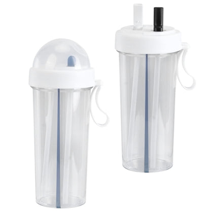 PRODUCTO 803-1 Vaso de agua con pajita Innovadora botella de agua de doble uso con pajita y asa portátil Botella deportiva duradera Botella para beber para el hogar, al aire libre, camping y deportes, capacidad de 600 ml (blanco)