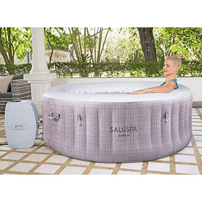 PRODUCTO 631 Bestway SaluSpa Cancún AirJet Bañera de hidromasaje inflable para 2 a 4 personas, spa portátil redondo para exteriores de 71 x 26 pulgadas con 120 chorros relajantes y cubierta, gris