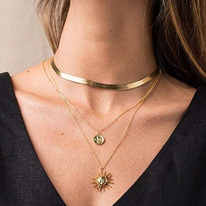 PRODUCTO 653-3 MEVECCO Collar de sol Chapado en oro de 18 quilates Collar de dijes de oro delicado Gargantilla con colgante de dijes celestiales de sol para mujer Collar de capas con rayos de sol de oro delicado Regalo de Navidad para ella