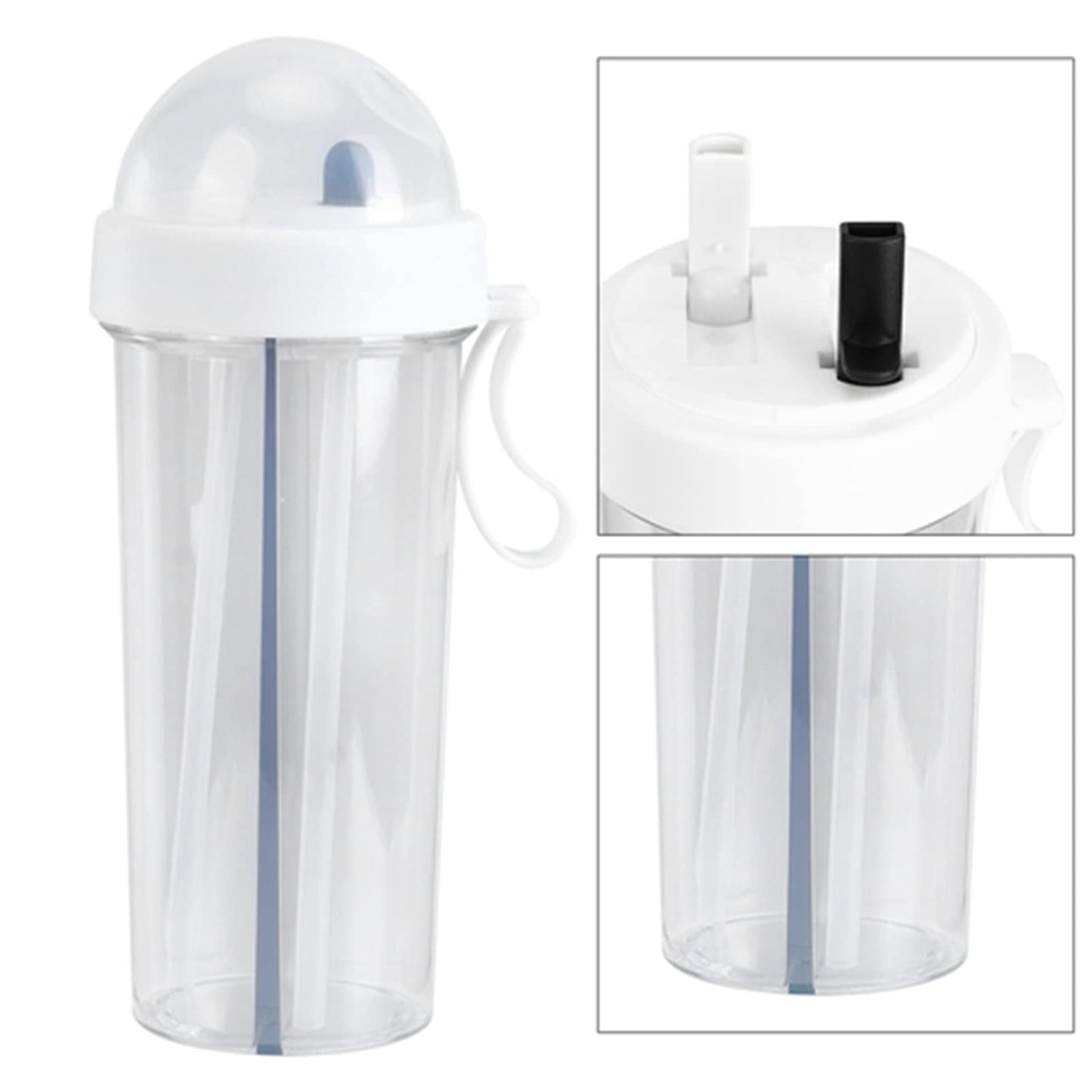 PRODUCTO 803-1 Vaso de agua con pajita Innovadora botella de agua de doble uso con pajita y asa portátil Botella deportiva duradera Botella para beber para el hogar, al aire libre, camping y deportes, capacidad de 600 ml (blanco)