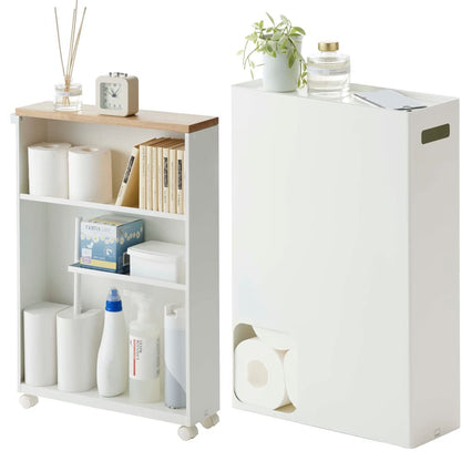 PRODUCTO 799 Yamazaki Home Tower, carrito de baño delgado con ruedas y asa, color blanco Home 2294 Dispensador organizador de almacenamiento de papel higiénico, talla única, blanco