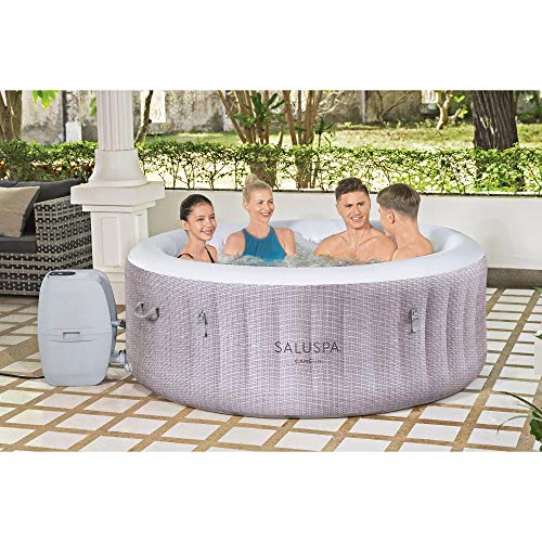 PRODUCTO 631 Bestway SaluSpa Cancún AirJet Bañera de hidromasaje inflable para 2 a 4 personas, spa portátil redondo para exteriores de 71 x 26 pulgadas con 120 chorros relajantes y cubierta, gris