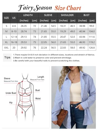 PRODUCTO 757-1 Camisas de manga larga a rayas con botones y cuello en V, blusas casuales clásicas para trabajo de oficina con bolsillo azul