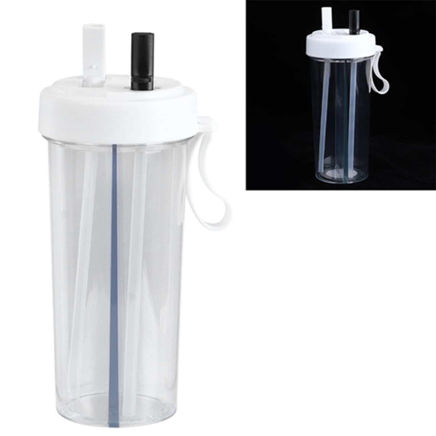 PRODUCTO 803-1 Vaso de agua con pajita Innovadora botella de agua de doble uso con pajita y asa portátil Botella deportiva duradera Botella para beber para el hogar, al aire libre, camping y deportes, capacidad de 600 ml (blanco)