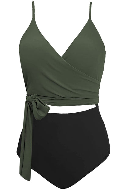 PRODUCTO 753 Upopby Trajes de baño sexy de una pieza para mujer Monokini Talla grande Traje de baño con control de barriga Trajes de baño recortados de talle alto Verde Negro L