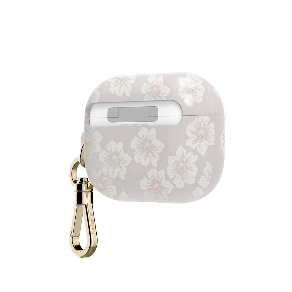 PRODUCTO 713-4 Estuche Kate Spade New York Airpods Pro - Crema Hollyhock/Rubor/Rubor translúcido/Centros de flores con purpurina/Logotipo dorado/Hardware dorado premium (KSAP-002-HHCCS)