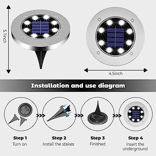 PRODUCTO 729-2 DUUDO Luces solares de suelo, luces solares impermeables para jardín, luces de camino al aire libre, luces brillantes en el suelo, iluminación de paisaje para patio, terraza, césped, patio, entrada, pasarela, luz blanca, paquete de 12