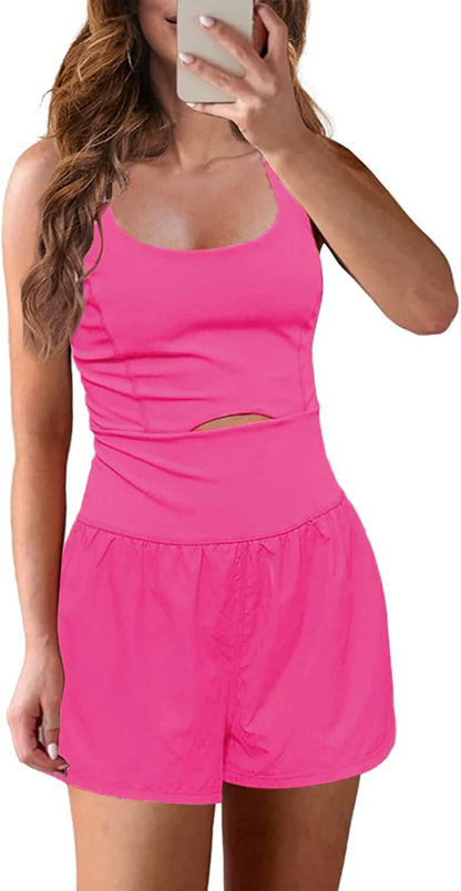 PRODUCTO 760-1 Hotexy Mameluco atlético de entrenamiento para mujer, sujetadores acolchados para correr, mono de ejercicio de una pieza, pantalones cortos, ropa de tenis, trajes con bolsillo trasero con cremallera