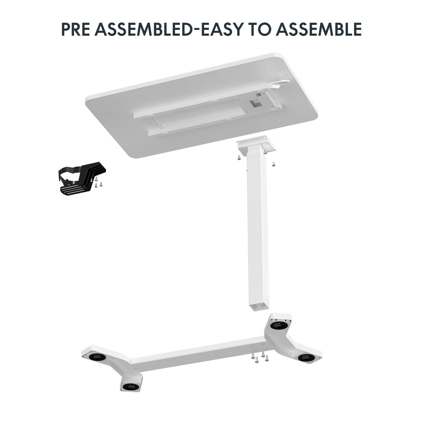 PRODUCTO 632-2 FLEXISPOT Mesita de noche ajustable para uso médico con ruedas Escritorio neumático móvil de pie Escritorio para computadora portátil Carro con ruedas para computadora Mesa móvil para uso hospitalario en el hogar (27.6" W x 15.7" D, blanco)