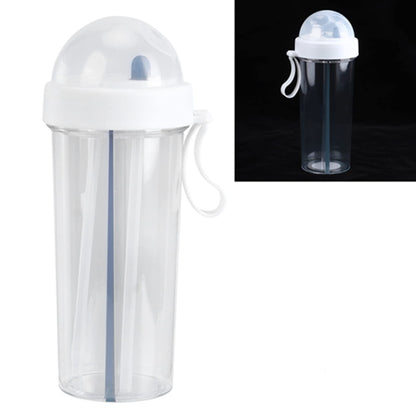 PRODUCTO 803-1 Vaso de agua con pajita Innovadora botella de agua de doble uso con pajita y asa portátil Botella deportiva duradera Botella para beber para el hogar, al aire libre, camping y deportes, capacidad de 600 ml (blanco)