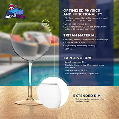 PRODUCTO 709 Copas de vino flotantes para piscina (18 oz | Juego de 2) que flotan | Copas de vino irrompibles junto a la piscina | Copa flotante | Vidrio de playa | Copas de vino de plástico Tritan para exteriores con vástago