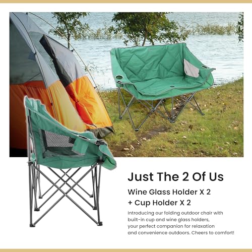 PRODUCTO 667 ARROWHEAD OUTDOOR Silla plegable portátil para acampar doble dúo Loveseat con soporte para 2 tazas y copas de vino, bolsa de transporte resistente, asientos y apoyabrazos acolchados, soporta hasta 500 libras, soporte con sede en EE. UU.