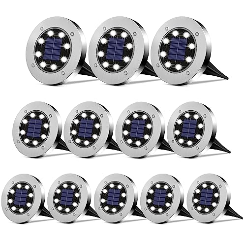 PRODUCTO 729-2 DUUDO Luces solares de suelo, luces solares impermeables para jardín, luces de camino al aire libre, luces brillantes en el suelo, iluminación de paisaje para patio, terraza, césped, patio, entrada, pasarela, luz blanca, paquete de 12