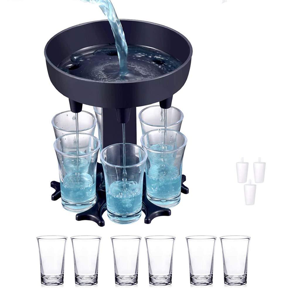 PRODUCTO 672 Dispensador de 6 vasos de chupito, dispensador de chupitos de 6 vías con vasos para llenar líquidos, dispensador de bebidas heladas, dispensador automático de vino, barra dispensadora de bebidas para fiestas