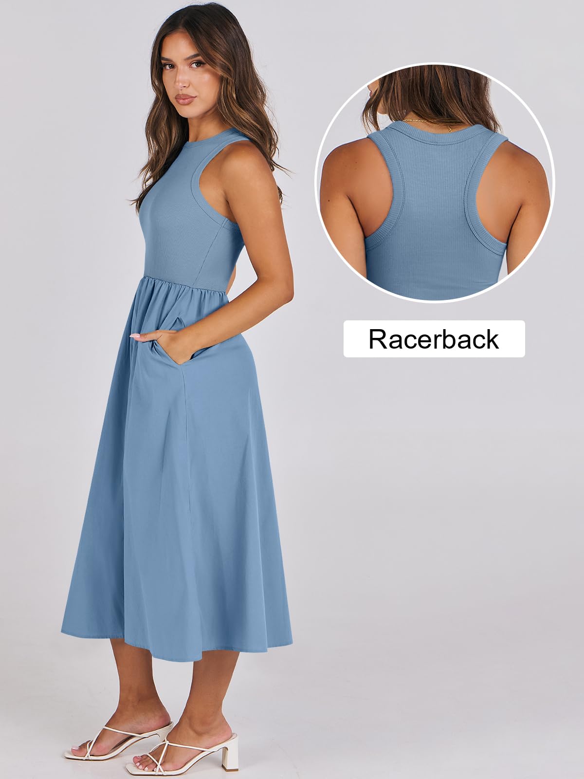 PRODUCTO 749-5 ANRABESS Vestido de verano casual sin mangas midi de punto de retales con cuello alto, camiseta sin mangas, espalda cruzada, vestidos fluidos, bolsillos azul grande