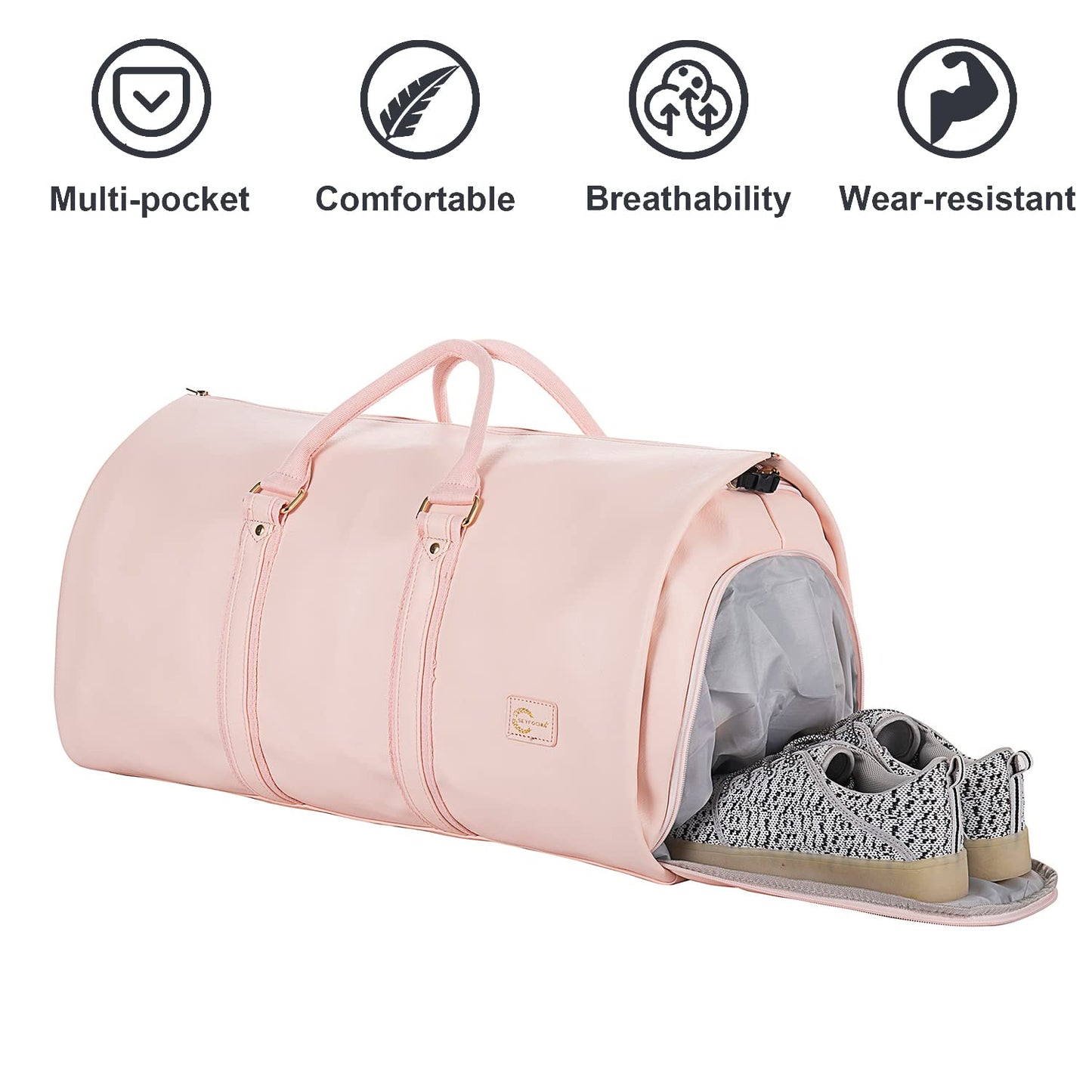 PRODUCTO 649 Bolsa de ropa convertible para mujer, bolsas de ropa de cuero para viajes con bolsa para zapatos, maleta colgante 2 en 1, bolsa de traje para mujer, bolsas de viaje para mujer, bolsa de lona, bolsa de ropa, regalos para mujer, color rosa