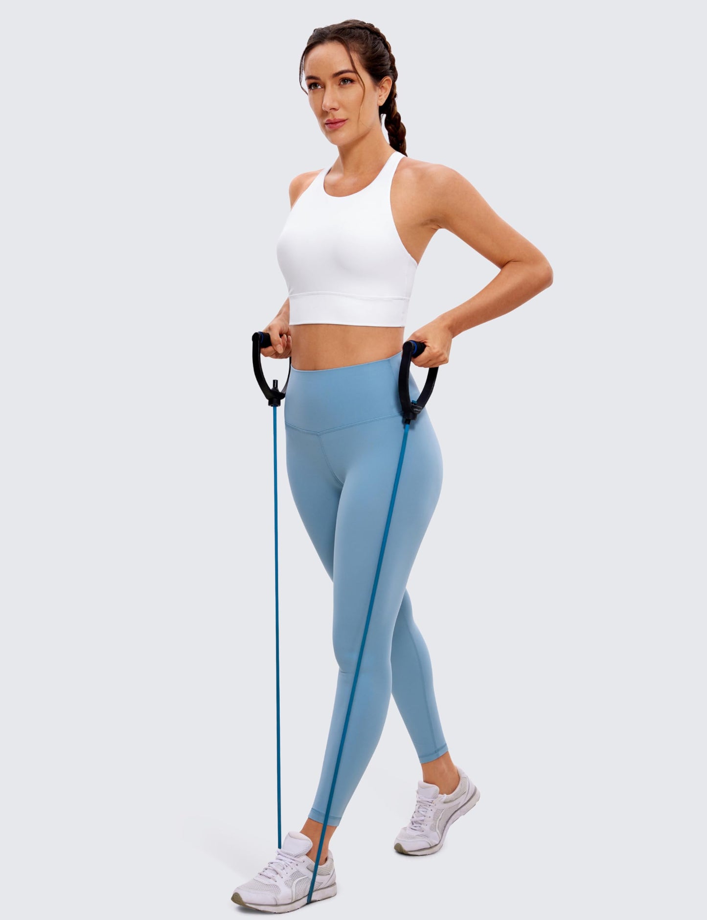 PRODUCTO 643-4 CRZ YOGA Sujetador deportivo largo con tiras y cuello alto Butterluxe para mujer - Sujetador deportivo acolchado con espalda cruzada y espalda cruzada Camiseta sin mangas corta Blanco mediano