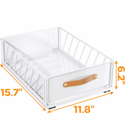 PRODUCTO 796 Organizador de gabinete extraíble fijo con nanopelícula adhesiva, estantes de despensa deslizables de alta resistencia, almacenamiento en cajones, canasta de gabinete de malla deslizante con asa para cocina, baño, hogar, 11.8W"X 15.7D"X6.2"H