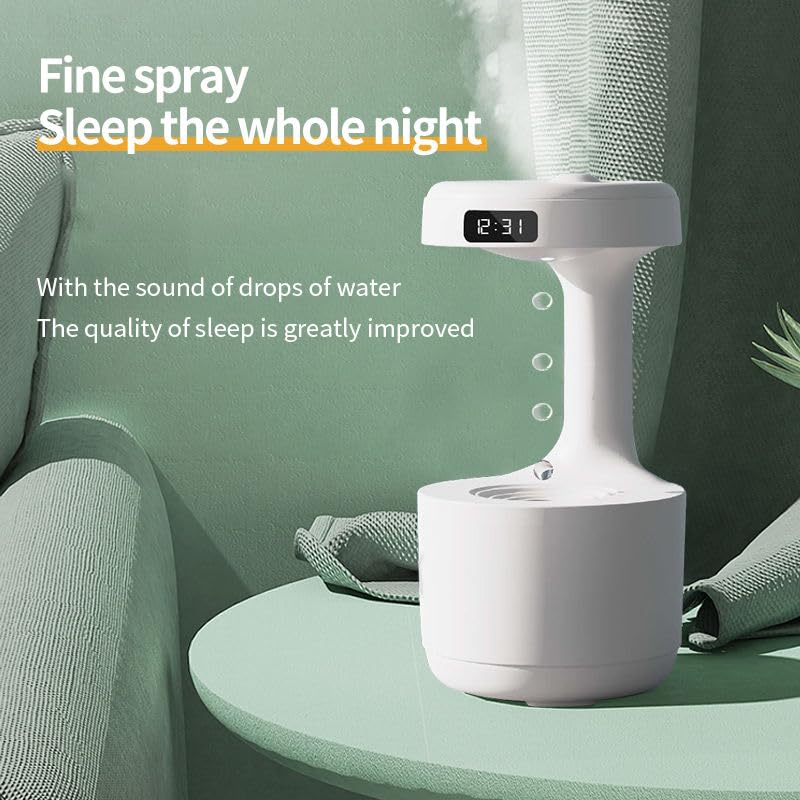 PRODUCTO 637-6 Humidificador antigravedad con pantalla de reloj LED, humidificador ultrasónico por goteo de agua, difusor de aromaterapia de niebla fría, humidificador de gotas de agua flotante, difusor de nube de lluvia, gota de agua levitante