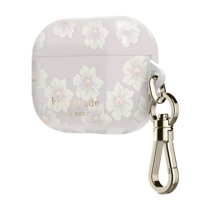 PRODUCTO 713-4 Estuche Kate Spade New York Airpods Pro - Crema Hollyhock/Rubor/Rubor translúcido/Centros de flores con purpurina/Logotipo dorado/Hardware dorado premium (KSAP-002-HHCCS)