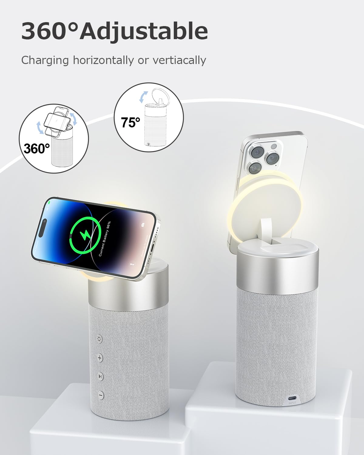 PRODUCTO 761 COLSUR Altavoz Bluetooth con luz nocturna - Cargador inalámbrico Mag-Safe 3 en 1 para iPhone 15/14/13/12 Series, AirPods Pro/3/2, regalos para hombres y mujeres