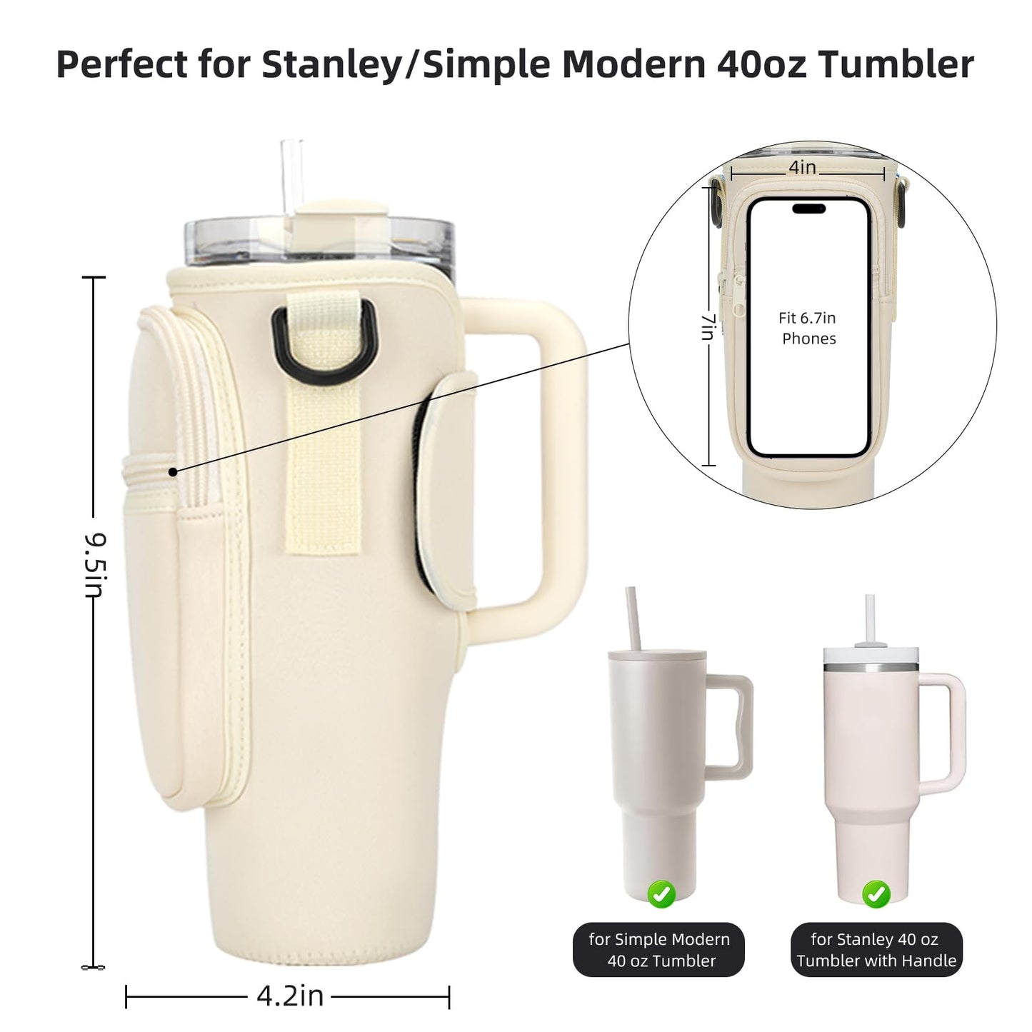 PRODUCTO 713-2 GOEWY Bolsa portabotellas para vaso Stanley de 40 oz con bolsillo para teléfono Soporte para botella de agua con correa Bolsa de neopreno para botella de agua para accesorios de taza Stanley