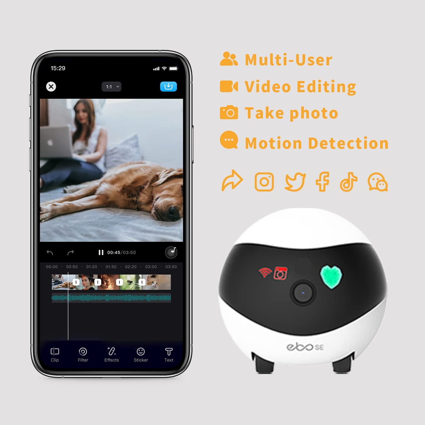 PRODUCTO 704 Cámara de seguridad para el hogar Enabot con carga automática, visión nocturna, cámara inalámbrica para mascotas, bebés mayores, almacenamiento SD de 16 GB, control remoto por aplicación