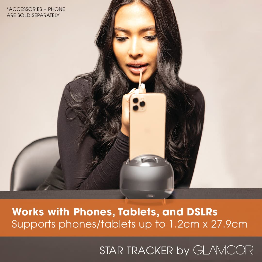 PRODUCTO 627 Glamcor Star Tracker | Seguimiento facial automático de 2 ejes impulsado por IA, no necesita aplicación, se adapta a la cámara, luces para iPad con accesorio multimedia (gris)