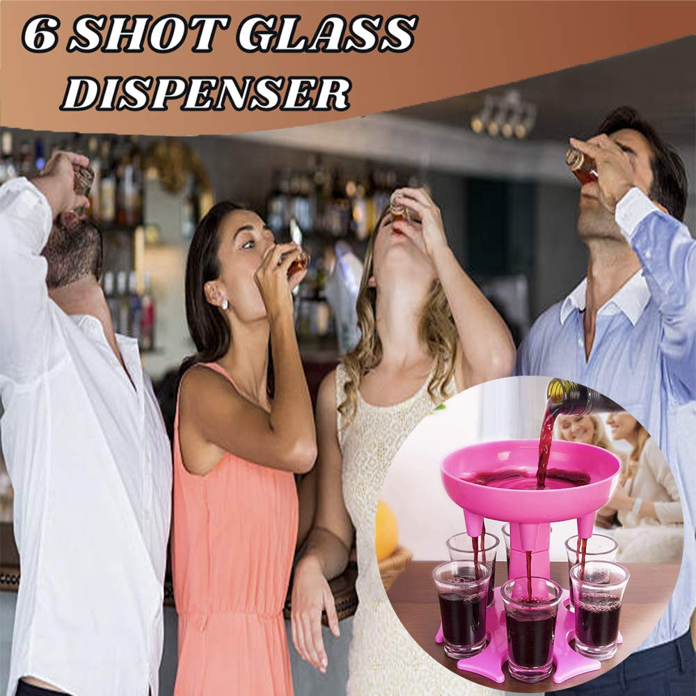 PRODUCTO 672 Dispensador de 6 vasos de chupito, dispensador de chupitos de 6 vías con vasos para llenar líquidos, dispensador de bebidas heladas, dispensador automático de vino, barra dispensadora de bebidas para fiestas