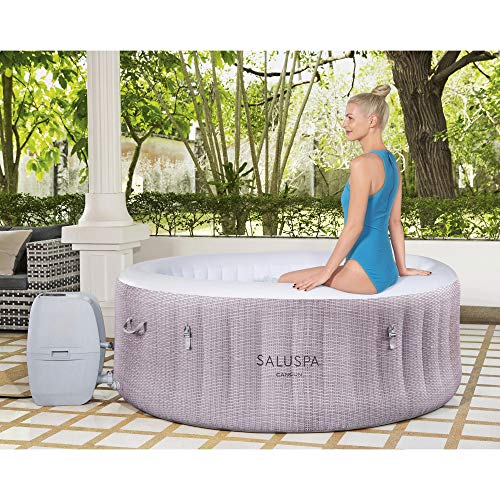 PRODUCTO 631 Bestway SaluSpa Cancún AirJet Bañera de hidromasaje inflable para 2 a 4 personas, spa portátil redondo para exteriores de 71 x 26 pulgadas con 120 chorros relajantes y cubierta, gris